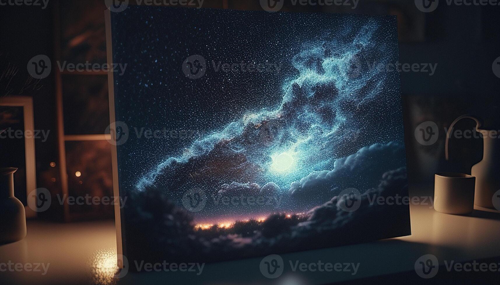 painting starry night sky, digital art illustration, photo