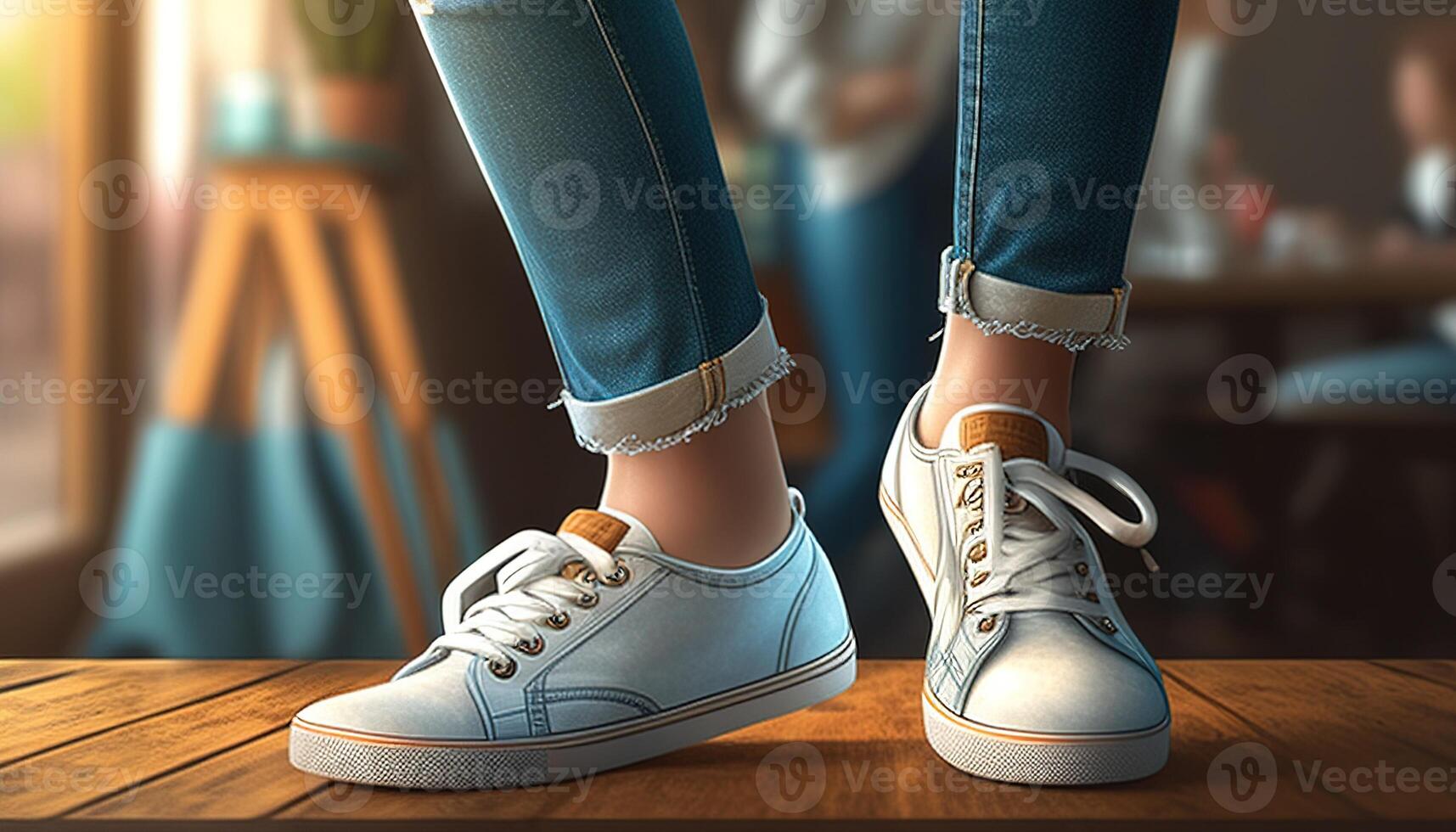 legs wearing stylish shoes, digital art illustration, photo