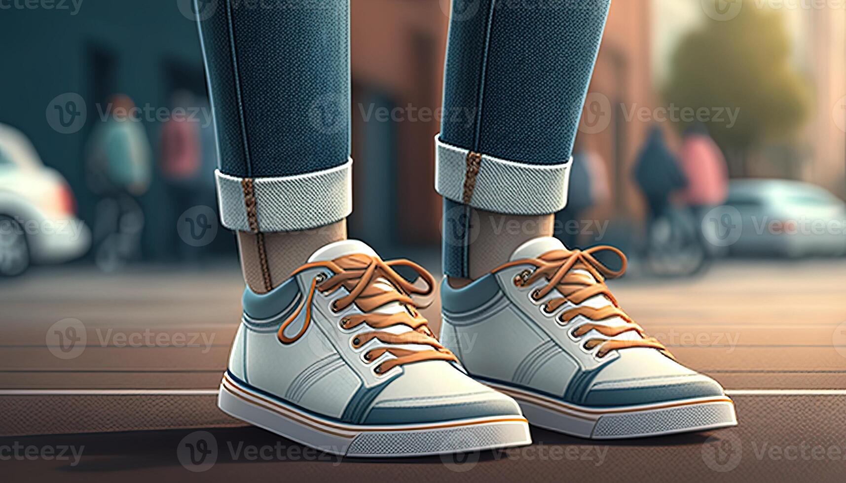 legs wearing stylish shoes, digital art illustration, photo