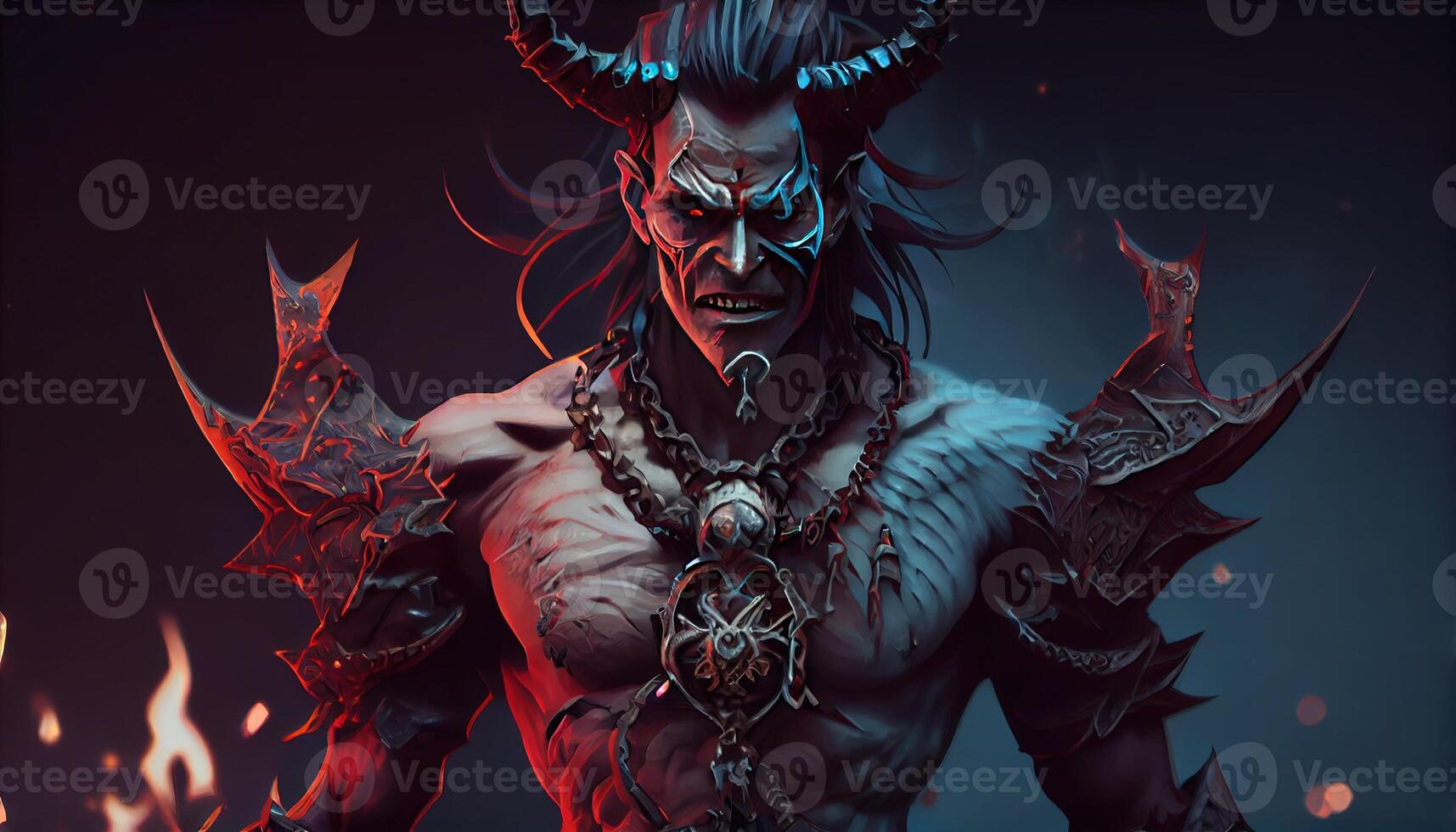 devil warrior with curse powers, digital art illustration, photo