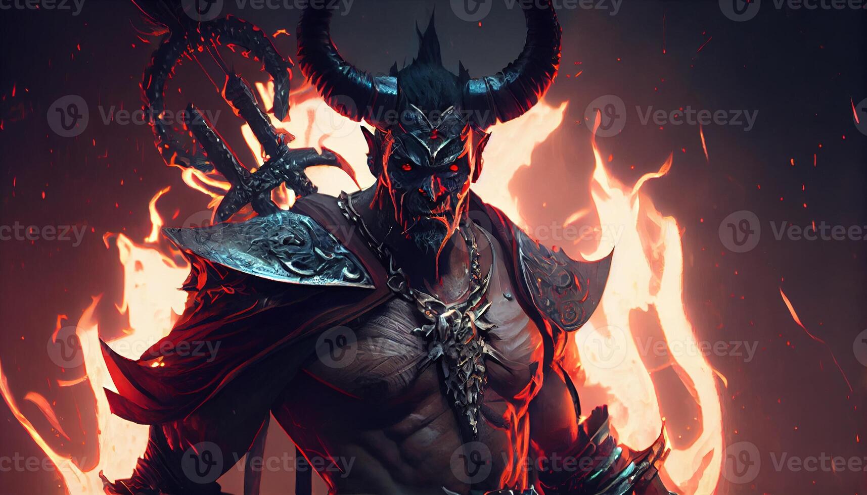 devil warrior with dark magic, digital art illustration, photo