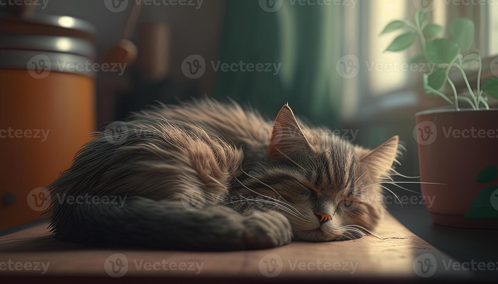 sleeping cat, digital art illustration, photo