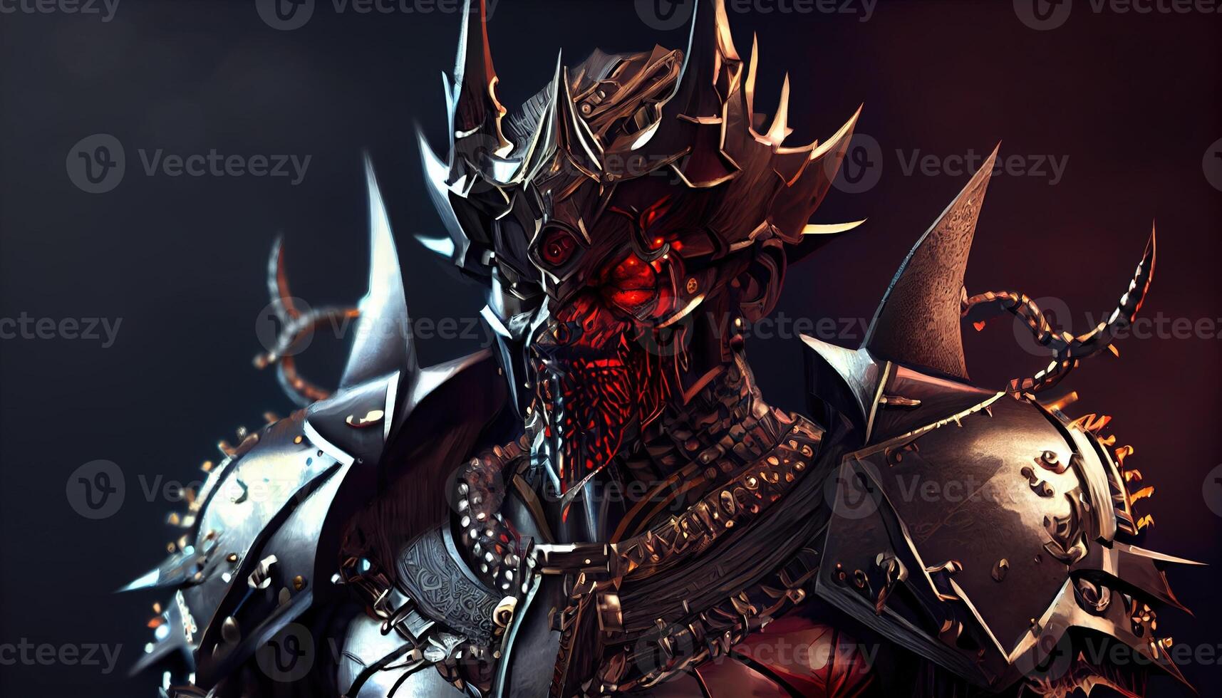devil warrior in armor, digital art illustration, photo