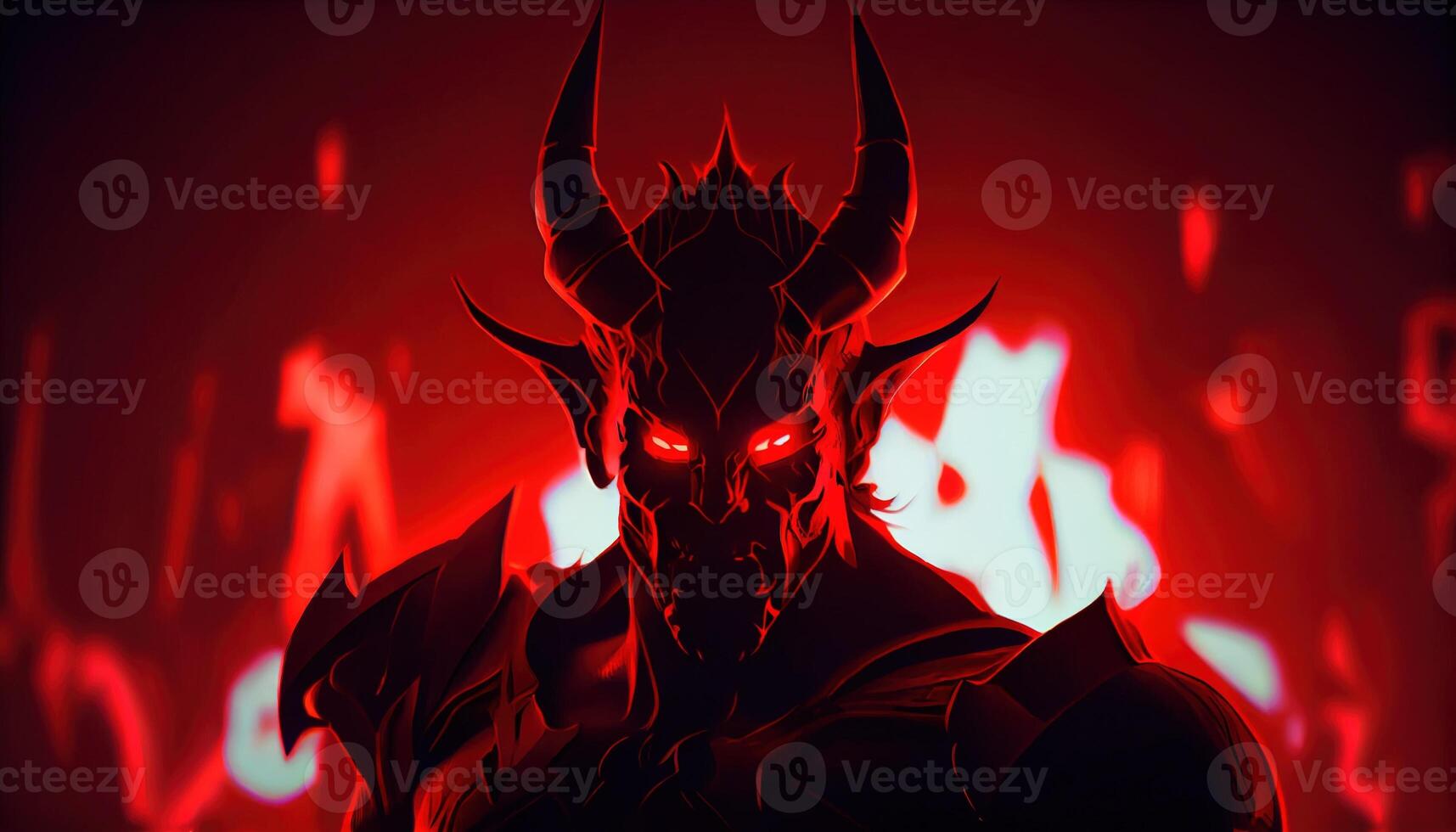 devil warrior in shadow, digital art illustration, photo