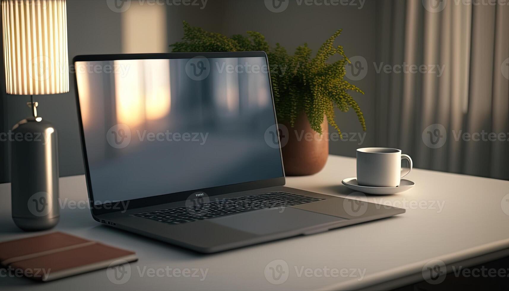 laptop with a blank screen, digital art illustration, photo