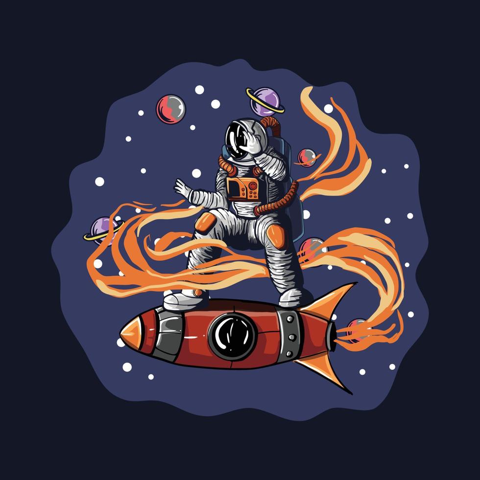 Galactic Adventure, Stunning Illustration of an Astronaut Riding a Rocket Surfing Through the Stars vector