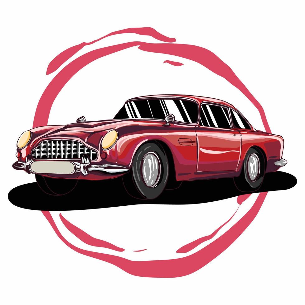 rojo Clásico auto, cepillo obra de arte estilo ilustración vector