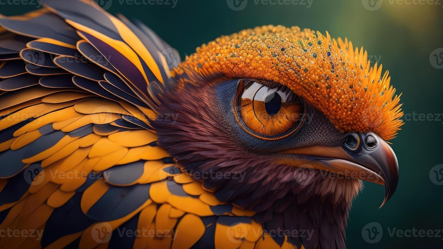 3D rendering of a beautiful bird with orange and yellow feathers. photo