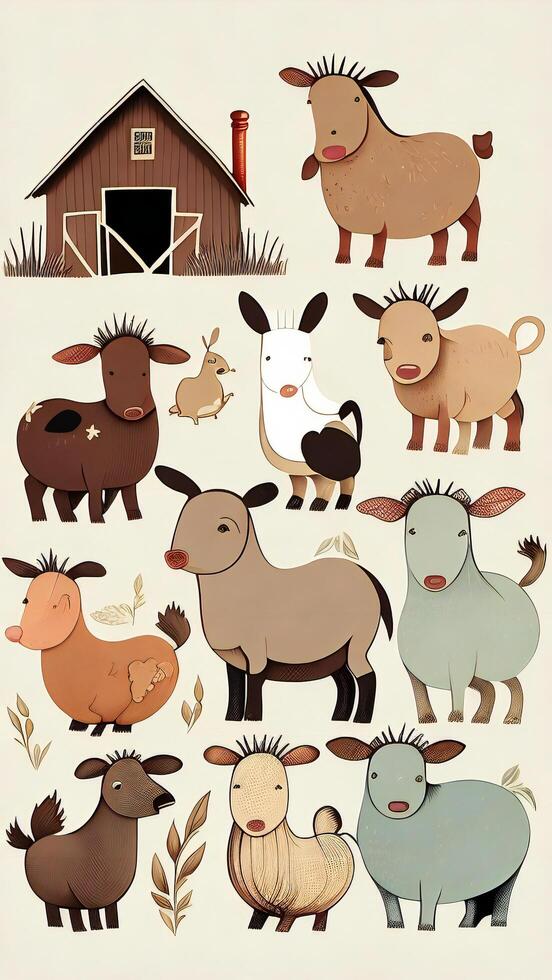 Cute cartoon farm animals. photo