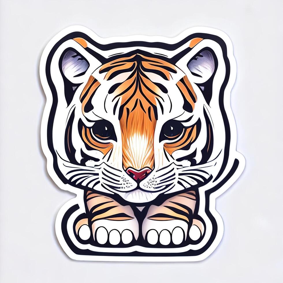 Tiger head sticker on white background. photo
