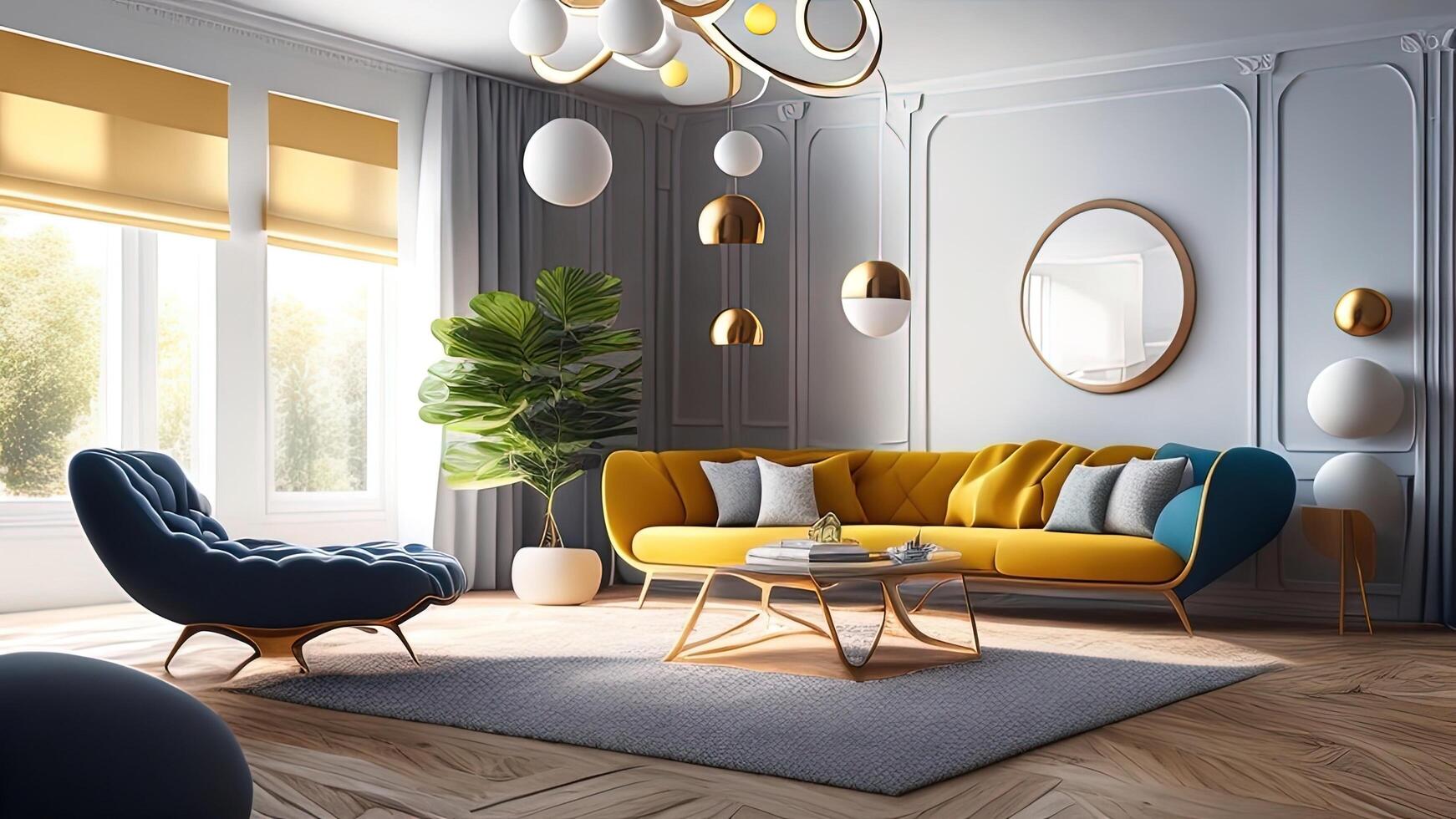 Luxury royal bedroom interior with golden walls, luxurious gold furniture and drapery. photo