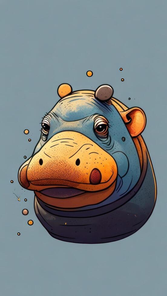 cartoon hippo with big eyes. Vector illustration of animal. photo