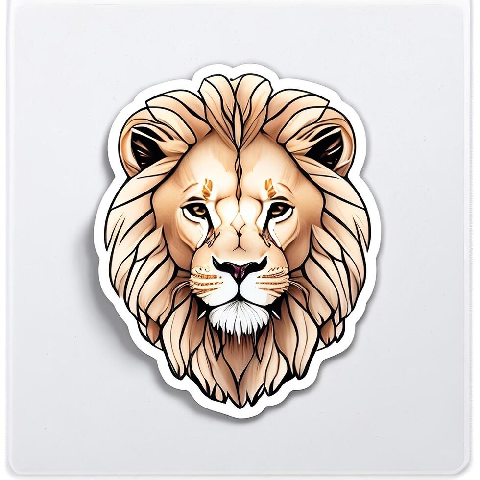 león cabeza pegatina, aislado en blanco antecedentes. vector ilustración. ai generado foto