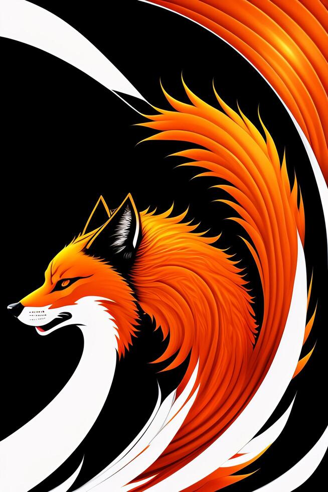 Illustration of a fox head with an orange and black background. photo