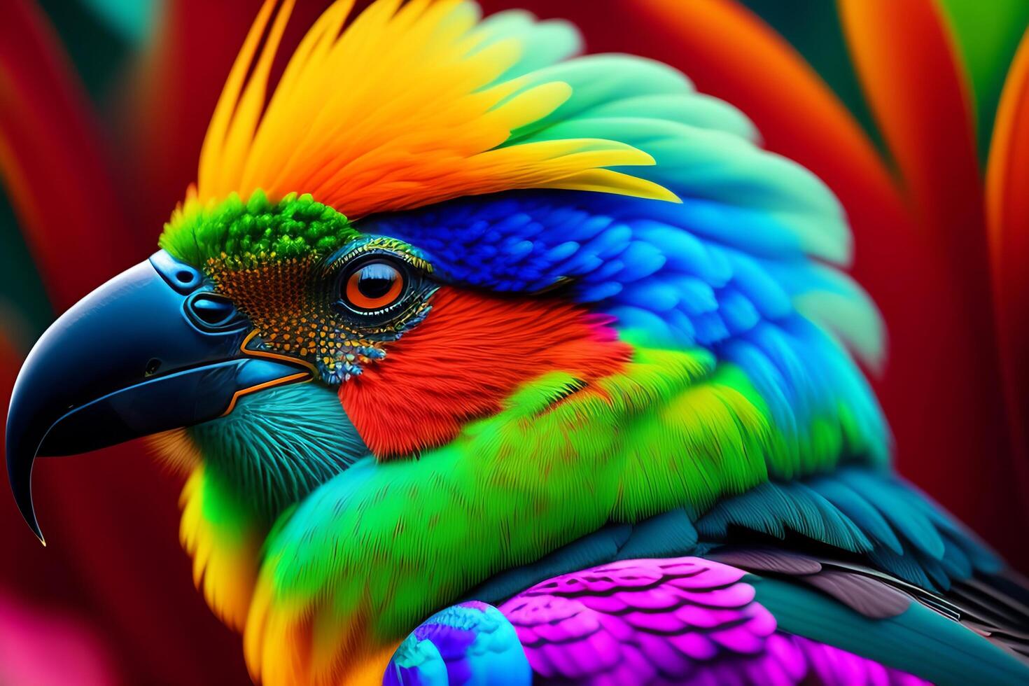 Colorful macaw parrot sitting on colorful bokeh background. photo