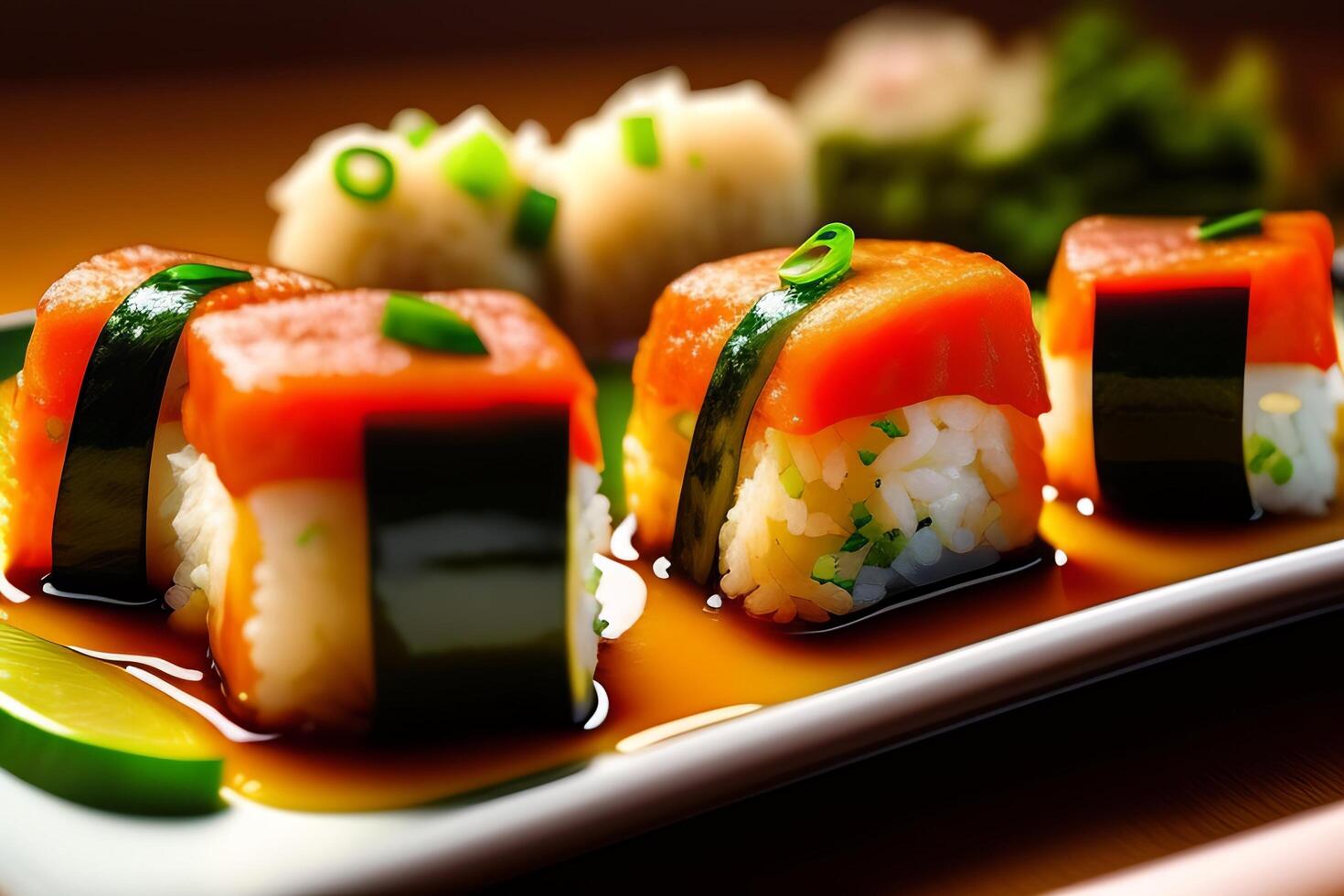 Japanese Cuisine - Maki Sushi with Rice and Vegetables. photo