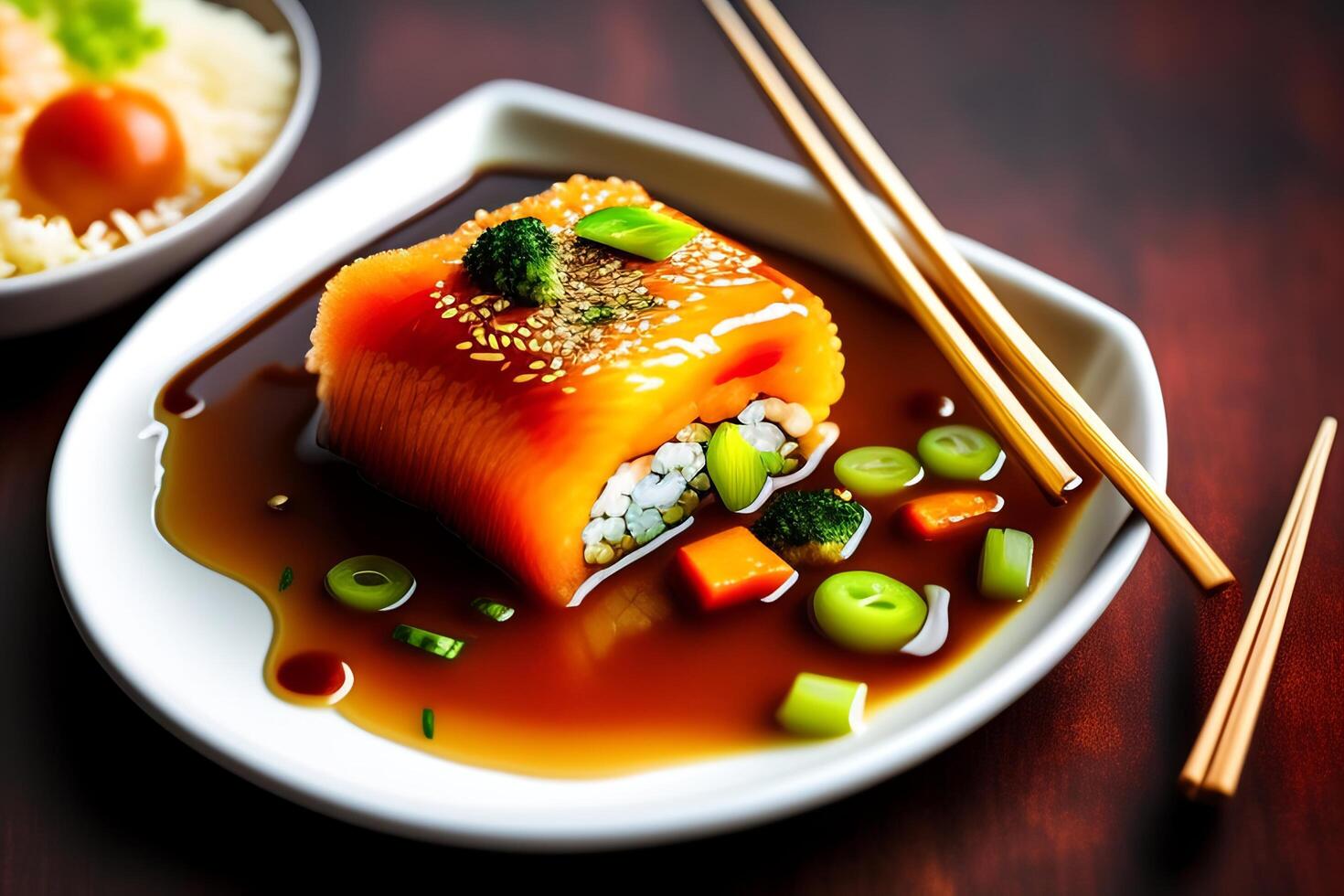 Japanese Cuisine - Maki Sushi with Rice and Vegetables. photo