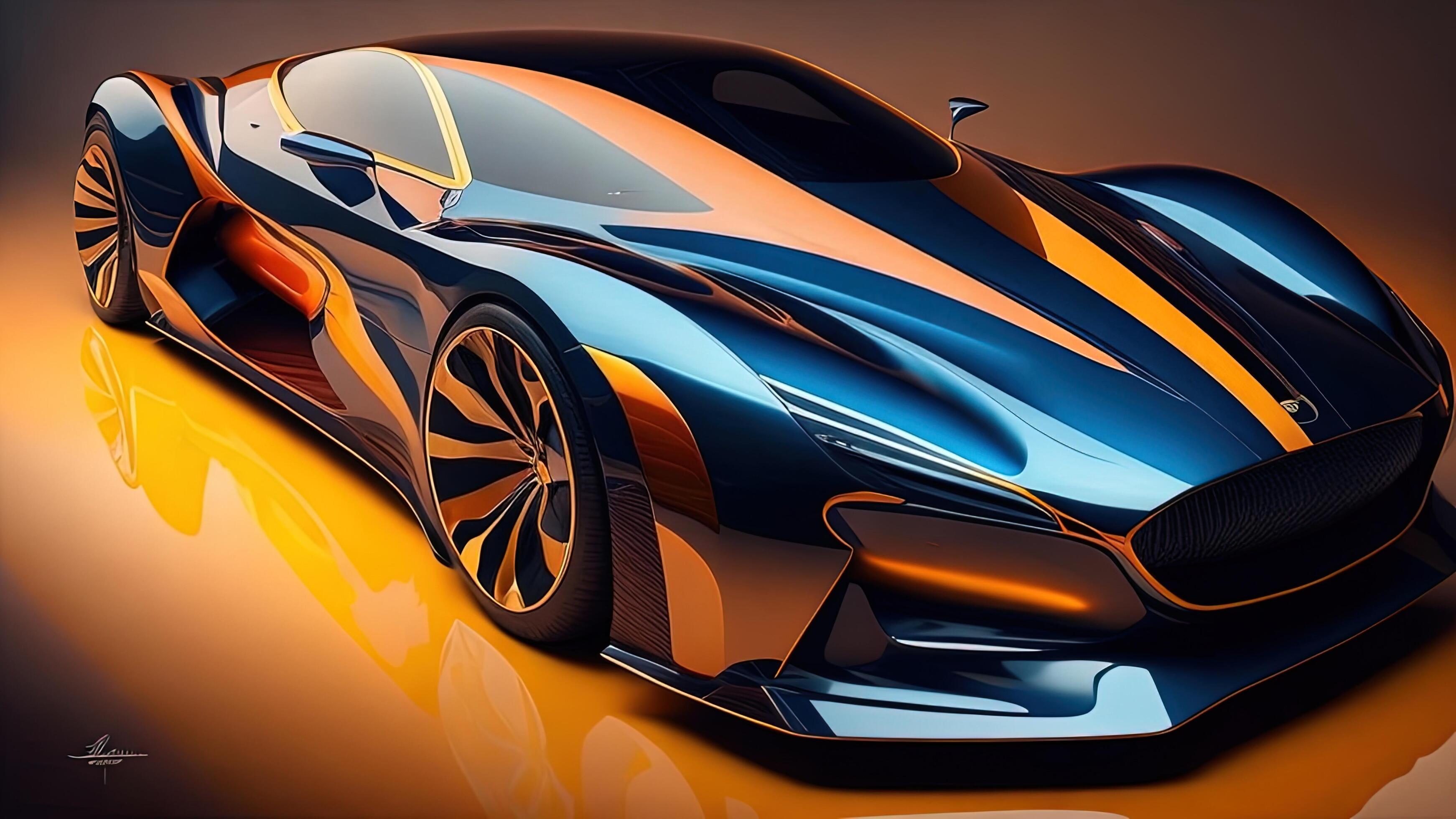 3D rendering of a brandless generic concept car in studio environment