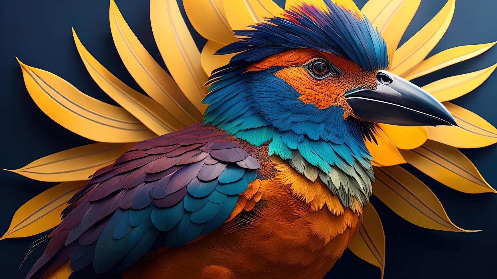 vistoso guacamayo loro en oscuro antecedentes. 3d ilustración. ai generado foto