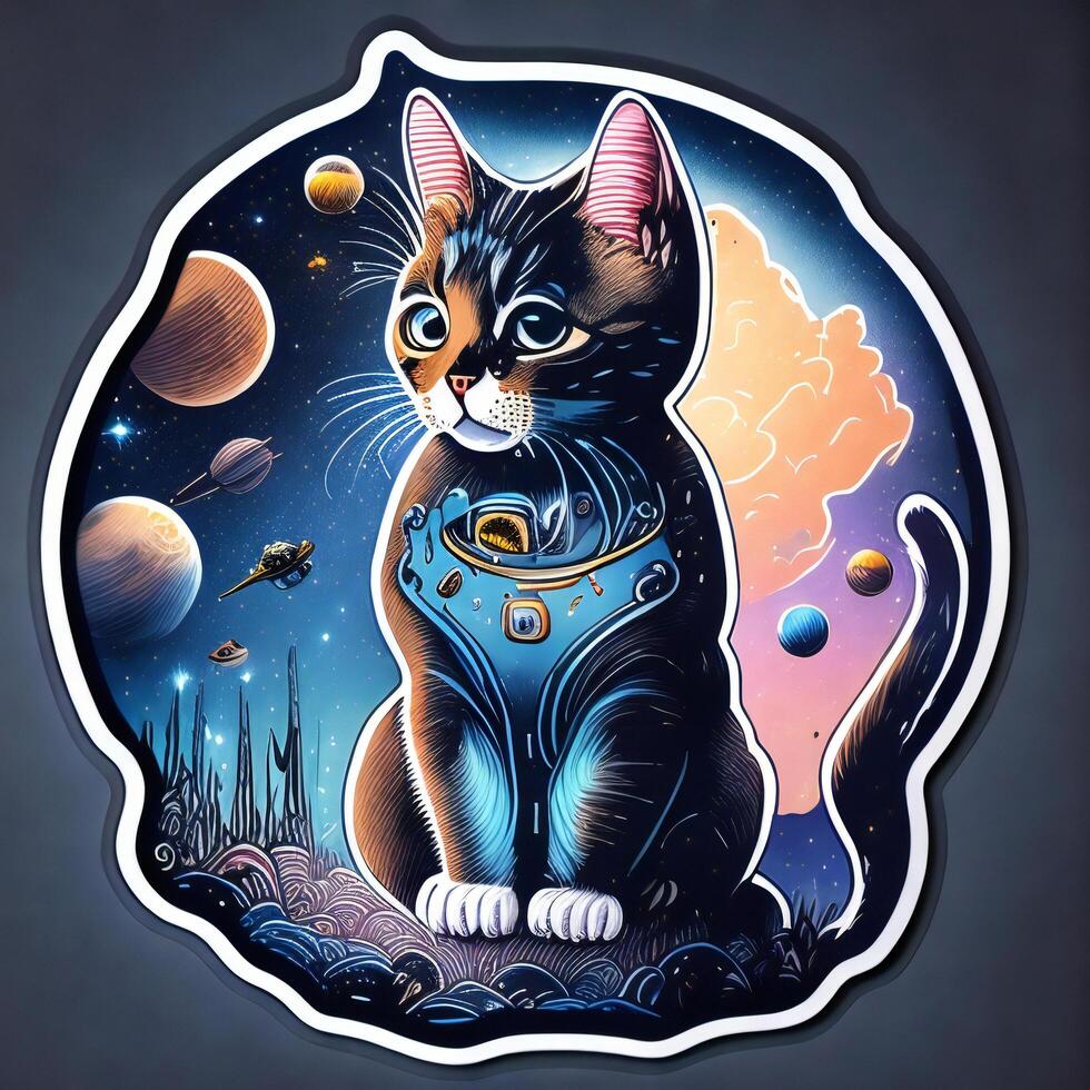 Astronaut cat in space. Cosmic background. photo