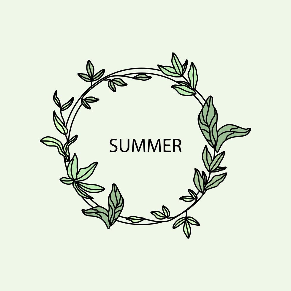 Circle leaves wreath frame hand drawn. Decorative elements for design. Isolated vector