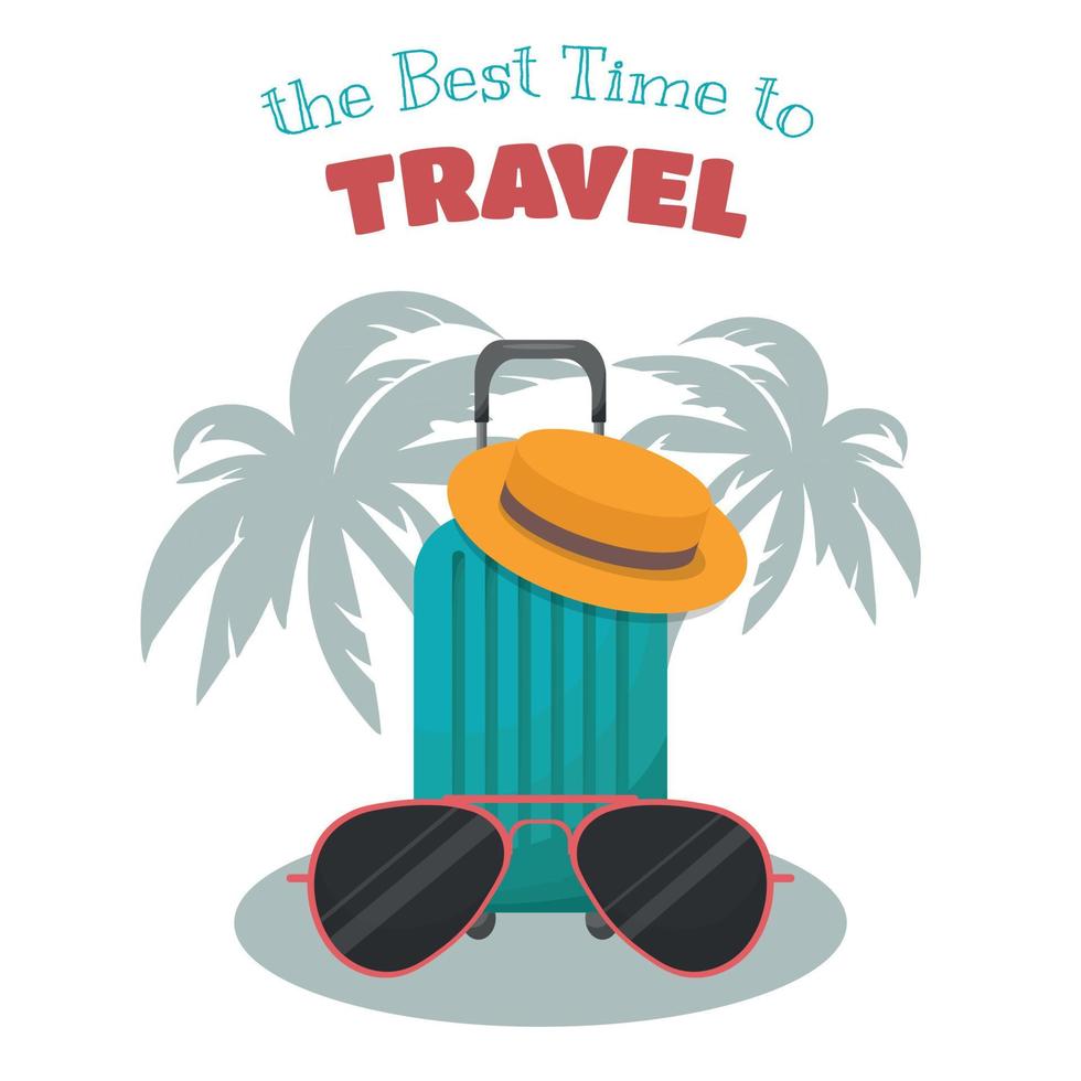 It s Time to Travel. Travel to World. Vacation. Tourism. Travel banner. Journey. Travelling illustration palm tree with suitcase  on a white background vector