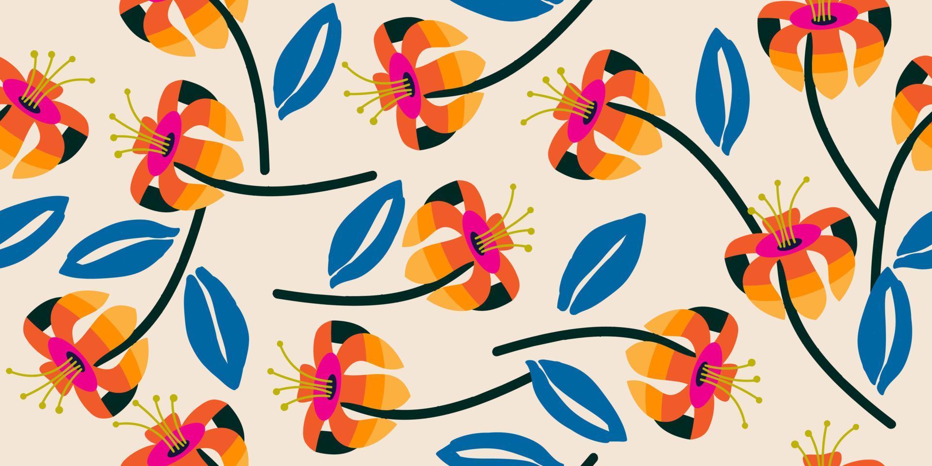 mano dibujado flores, sin costura patrones con floral para tela, textiles, ropa, envase papel, cubrir, bandera, interior decoración, resumen antecedentes. vector