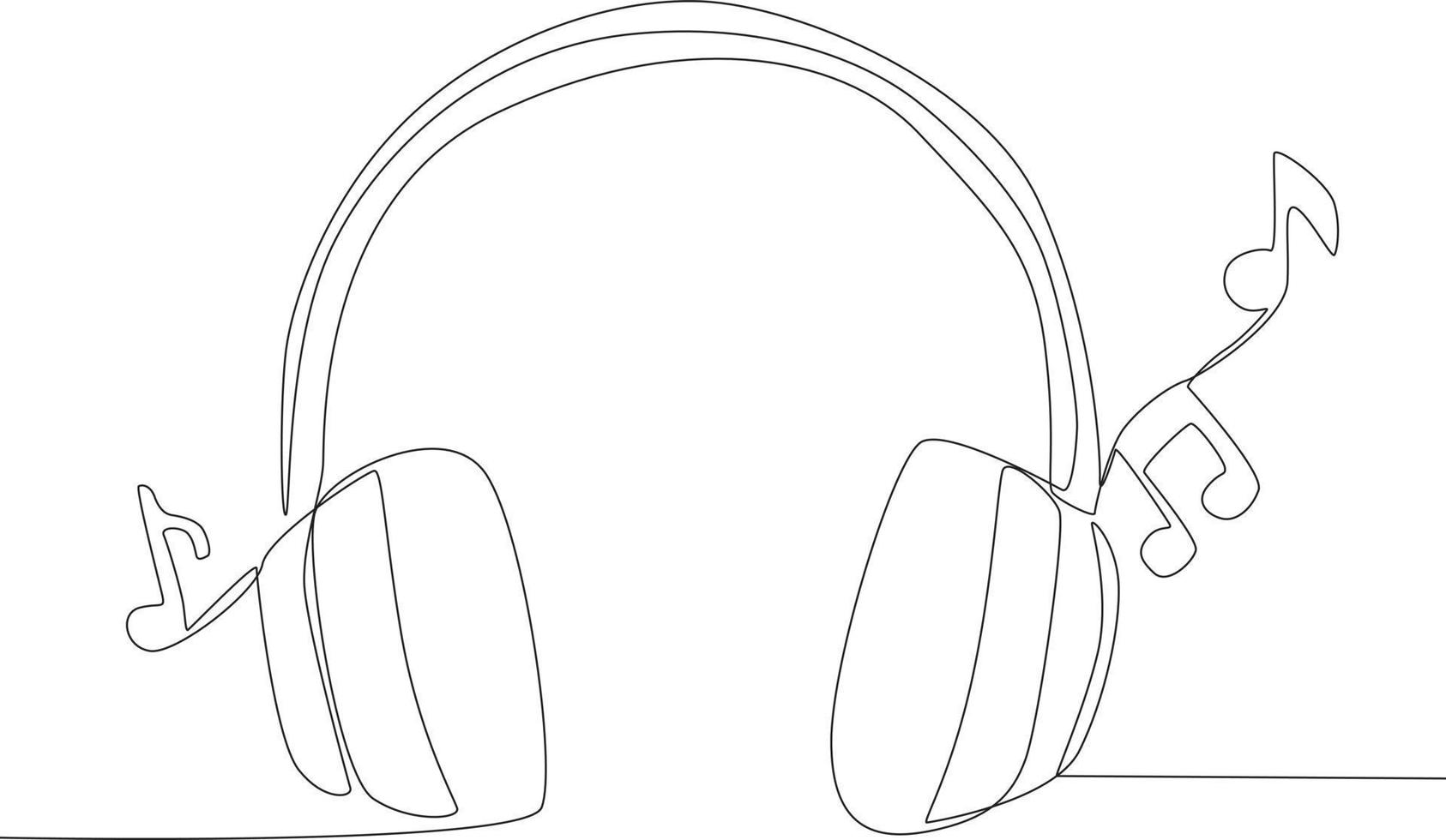 A headphone and musical notation on both listening devices vector