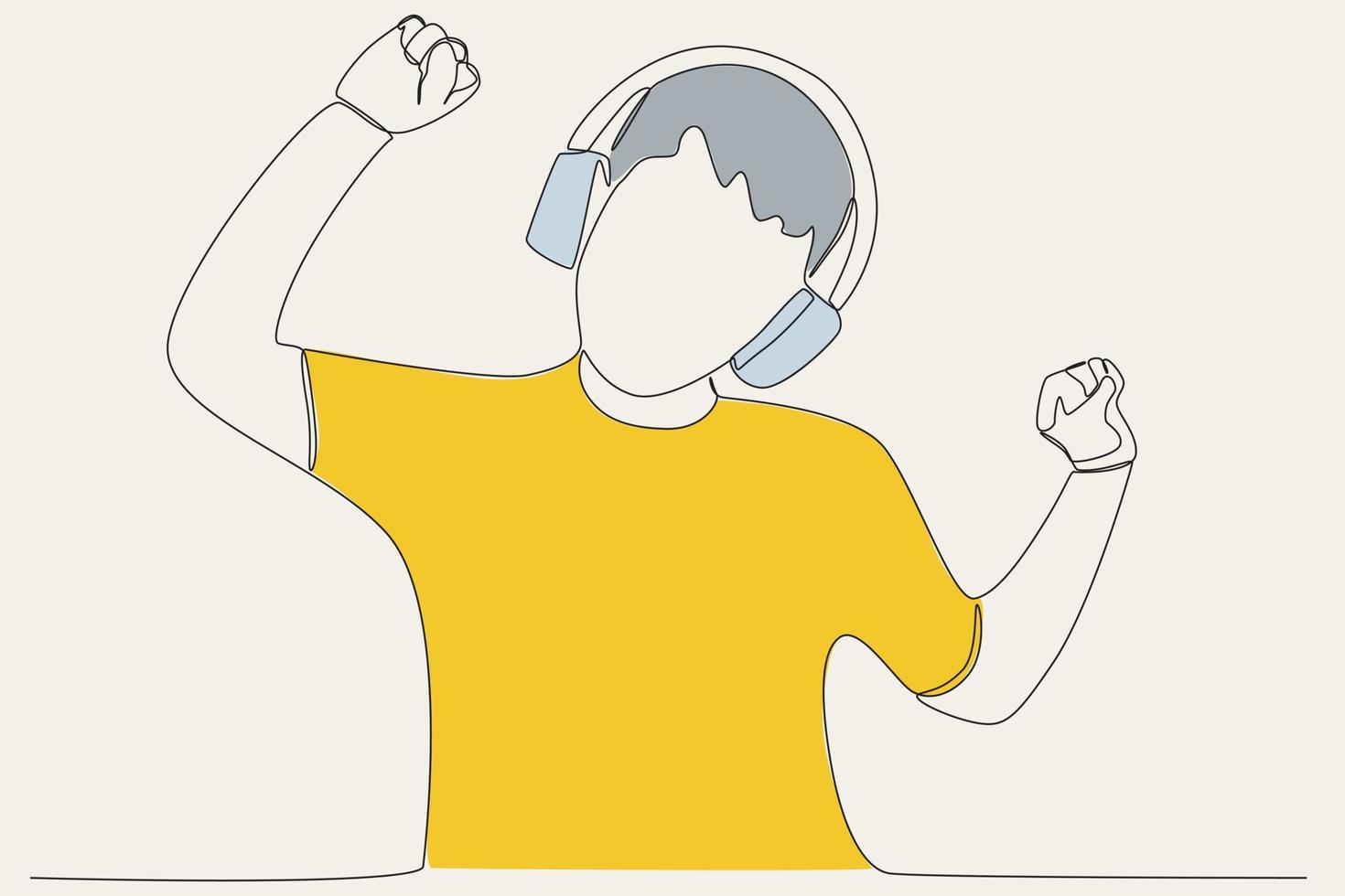 Color illustration of a happy man hearing music vector