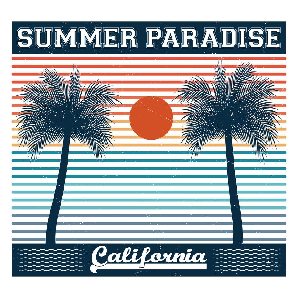 diseño de camiseta de verano paraíso california vector