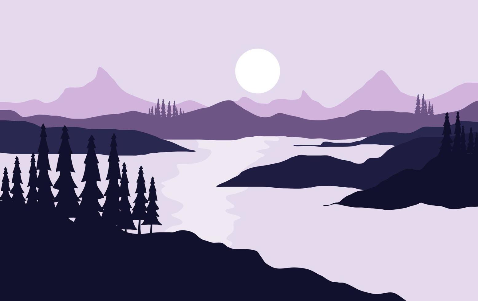 Mountain lake landscape vector illustration