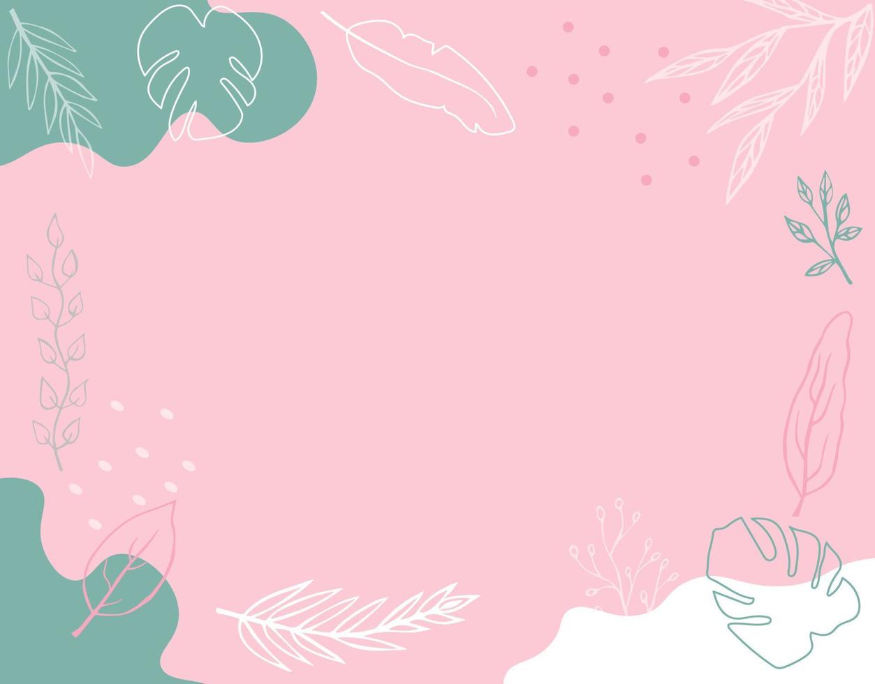 hand drawn abstract pink minimalistic background with leaves, template ...