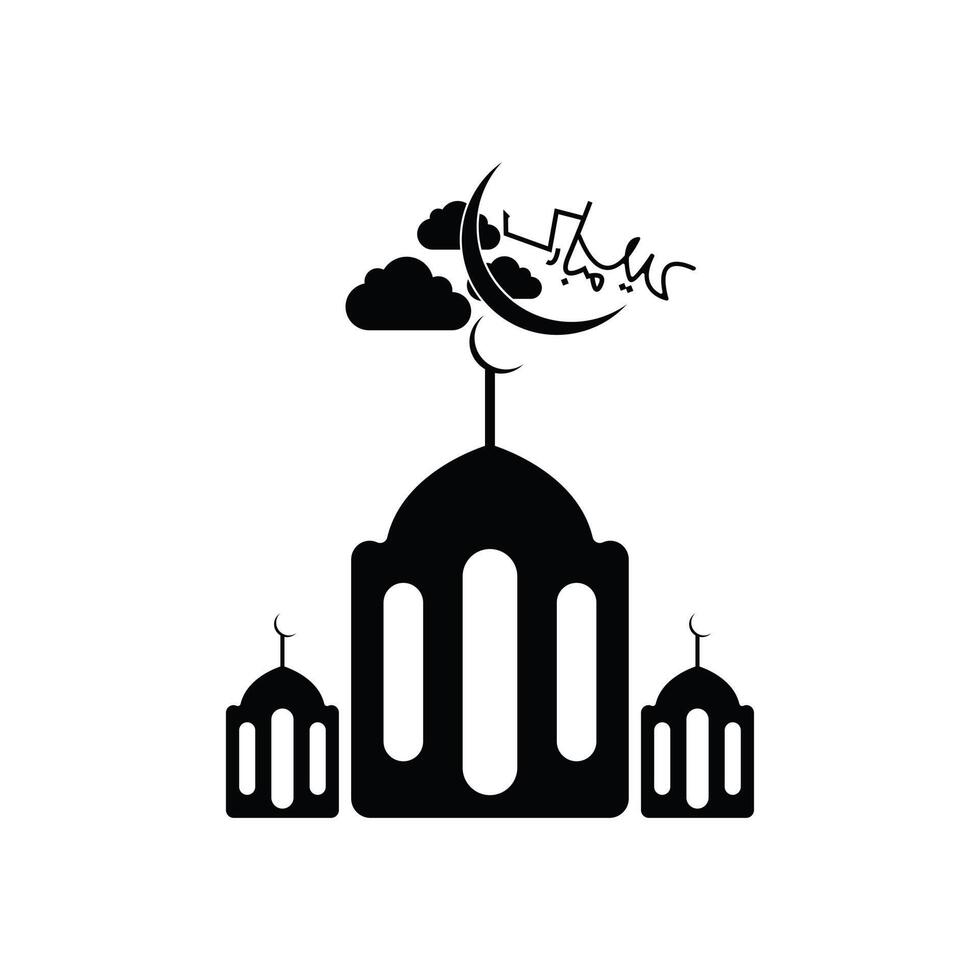 Eid Mubarak Mosque icon vector Illustration design template. Suitable for greeting card, poster and banner