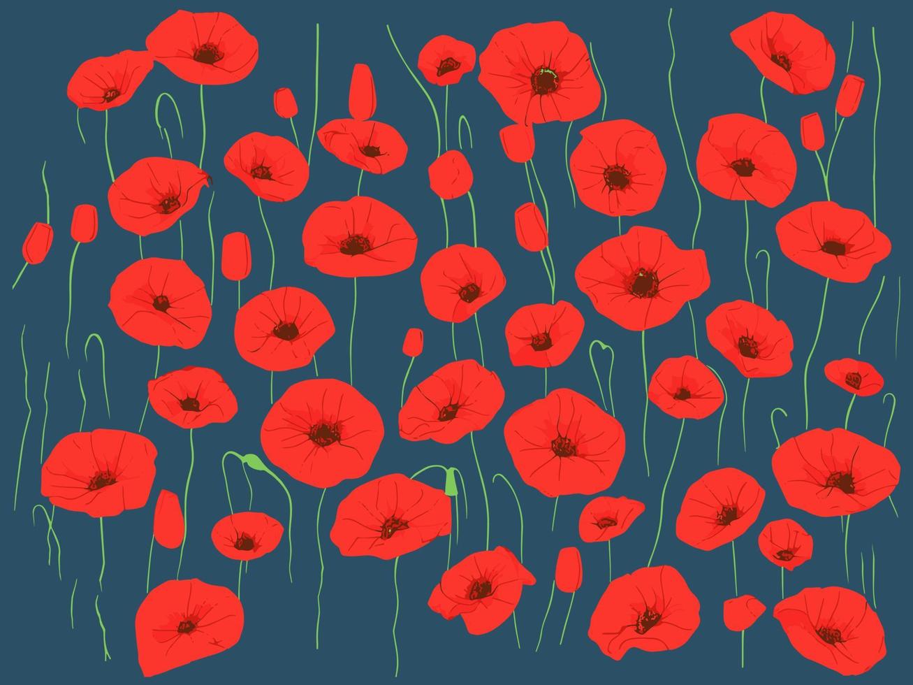 Poppy flowers background, editable vector illustration. Blank for a seamless pattern. 9th May.