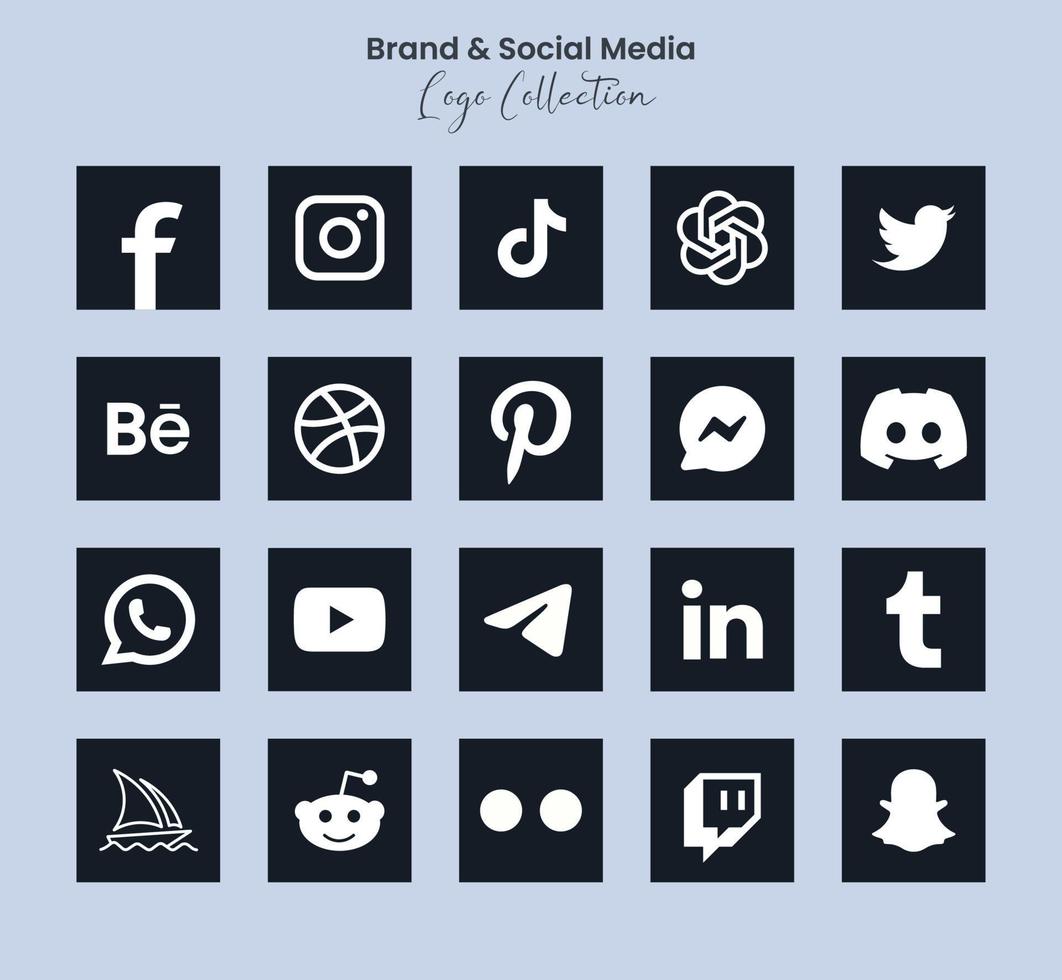 Popular social network symbols, social media logo icons collection, instagram, facebook, twitter, youtube, chatgpt, midjourney, discord and etc. social media icons vector
