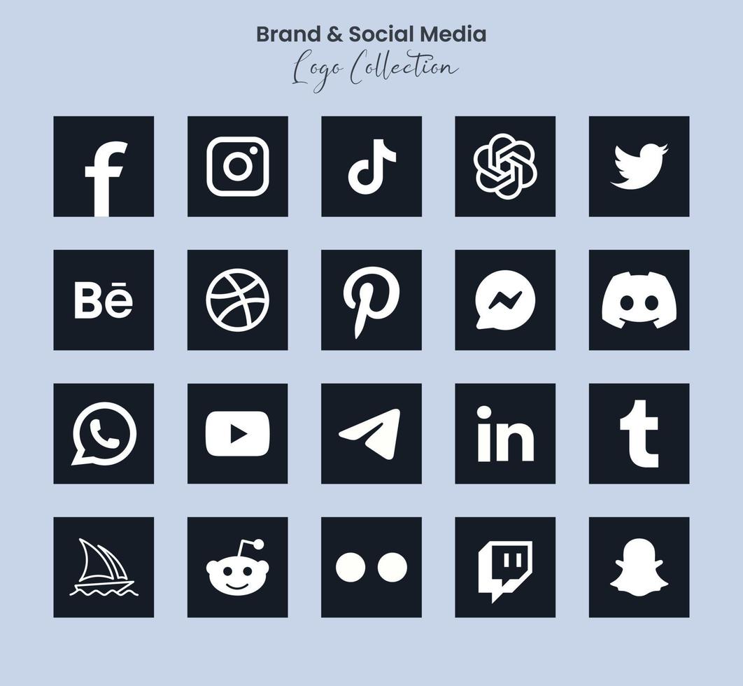 Popular social network symbols, social media logo icons collection, instagram, facebook, twitter, youtube, chatgpt, midjourney, discord and etc. social media icons vector