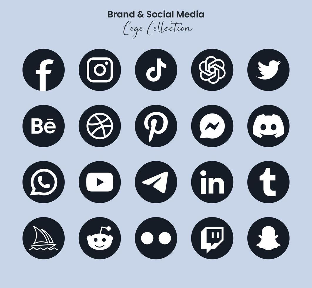 popular social red símbolos, social medios de comunicación logo íconos recopilación, instagram, Facebook, gorjeo, YouTube, chat, a mitad de camino, discordia y etc. social medios de comunicación íconos vector