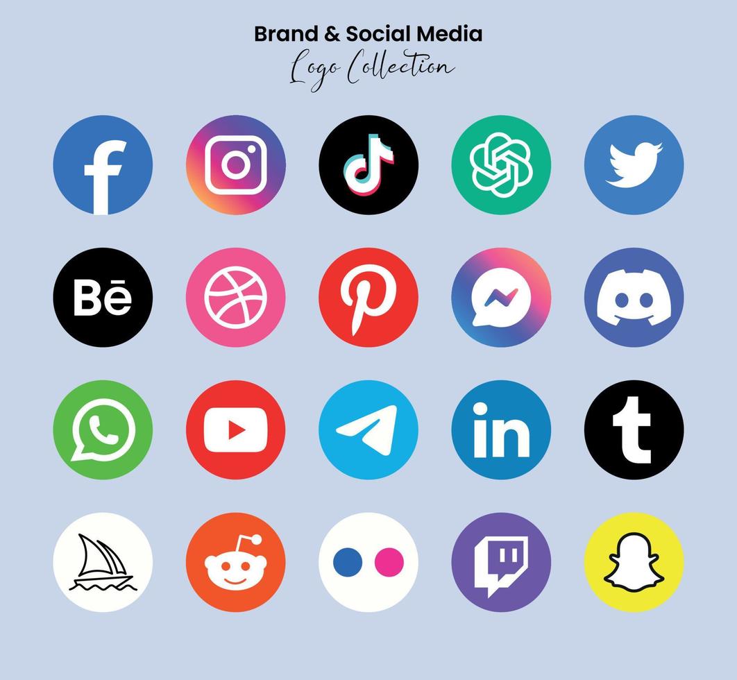 popular social red símbolos, social medios de comunicación logo íconos recopilación, instagram, Facebook, gorjeo, YouTube, chat, a mitad de camino, discordia y etc. social medios de comunicación íconos vector