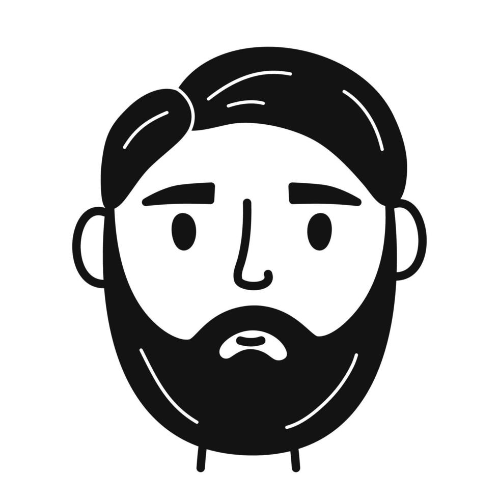 Face of man. Male brutal character with beard in hand drawn doodle style. Isolated vector illustration.