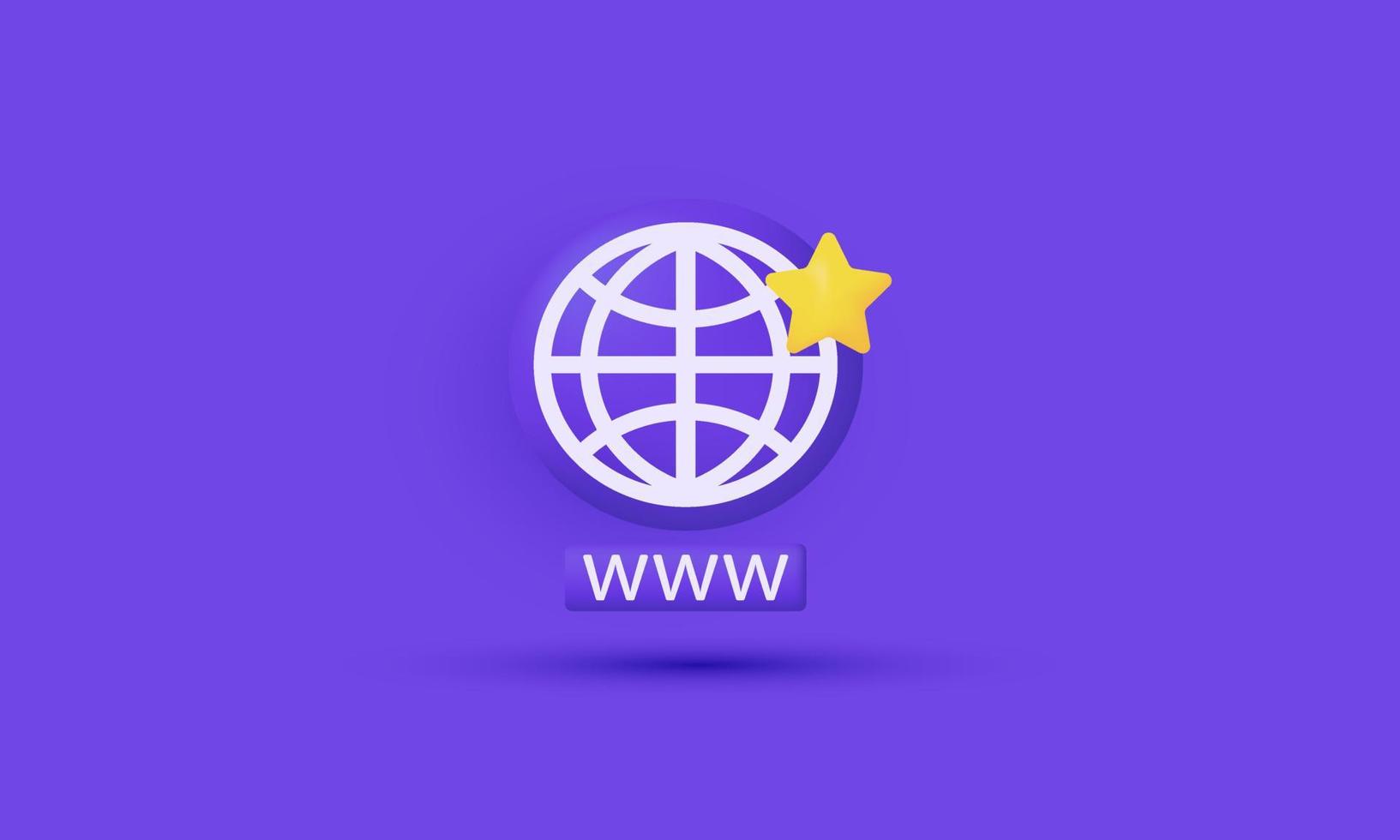 3d realistic cartoon vector star globe hyperlink search www sign icon trendy modern style object symbols isolated on background