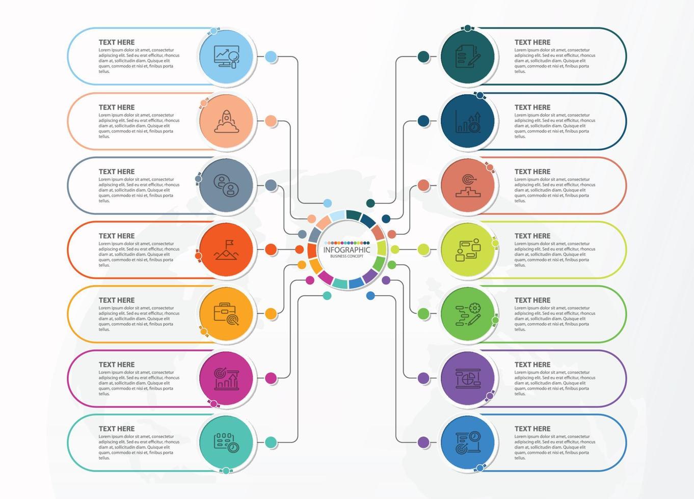 Infographic with 14 steps, process or options. vector