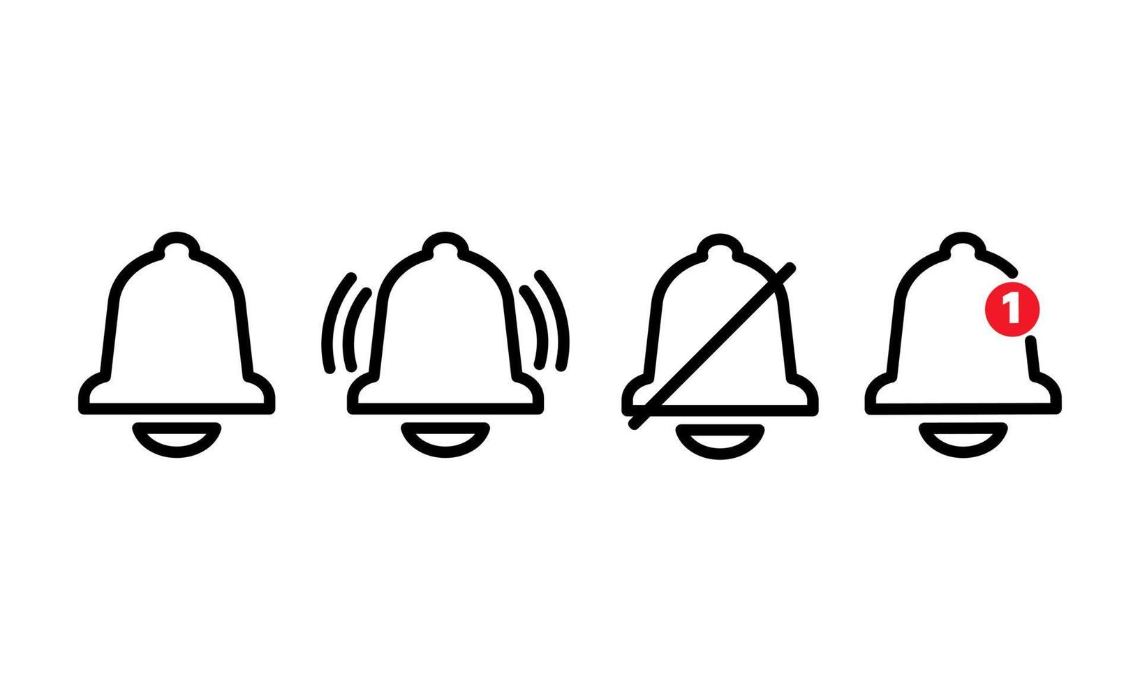 Set of bell notification line icon. Vector illustration of bell icons with the different status. New message and social media element vector illustration