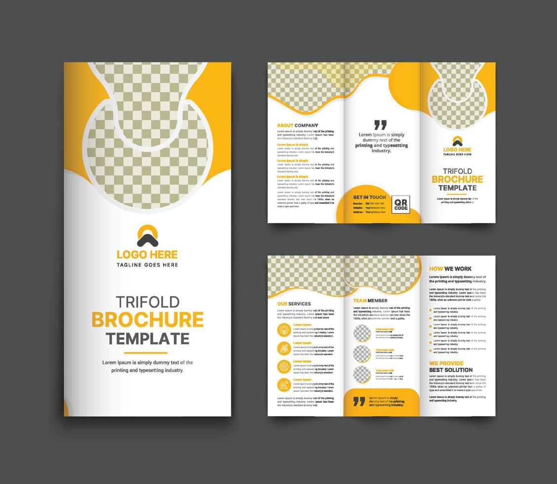 Minimal yellow trifold business brochure template vector