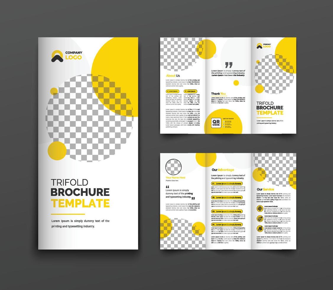 Minimal yellow trifold business brochure template vector