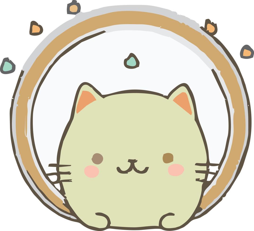 Line drawing cute kawaii cat vector graphic