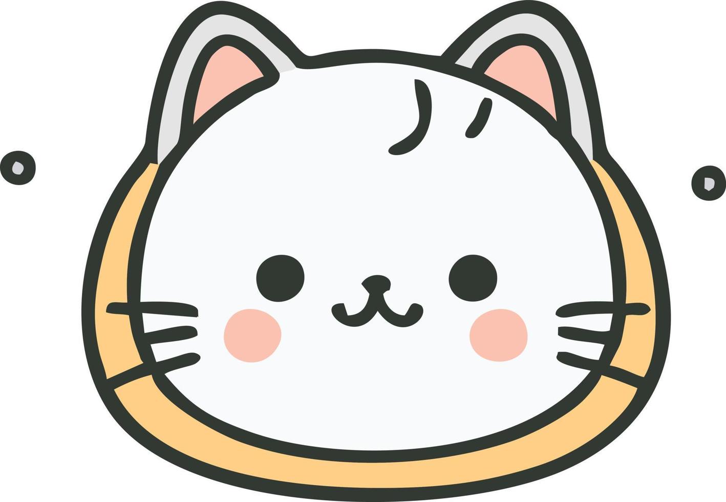 Line drawing cute kawaii cat vector graphic