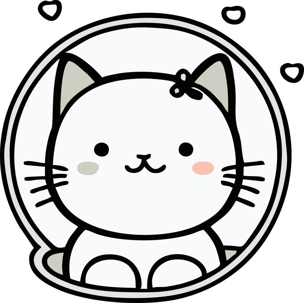 Line drawing cute kawaii cat vector graphic