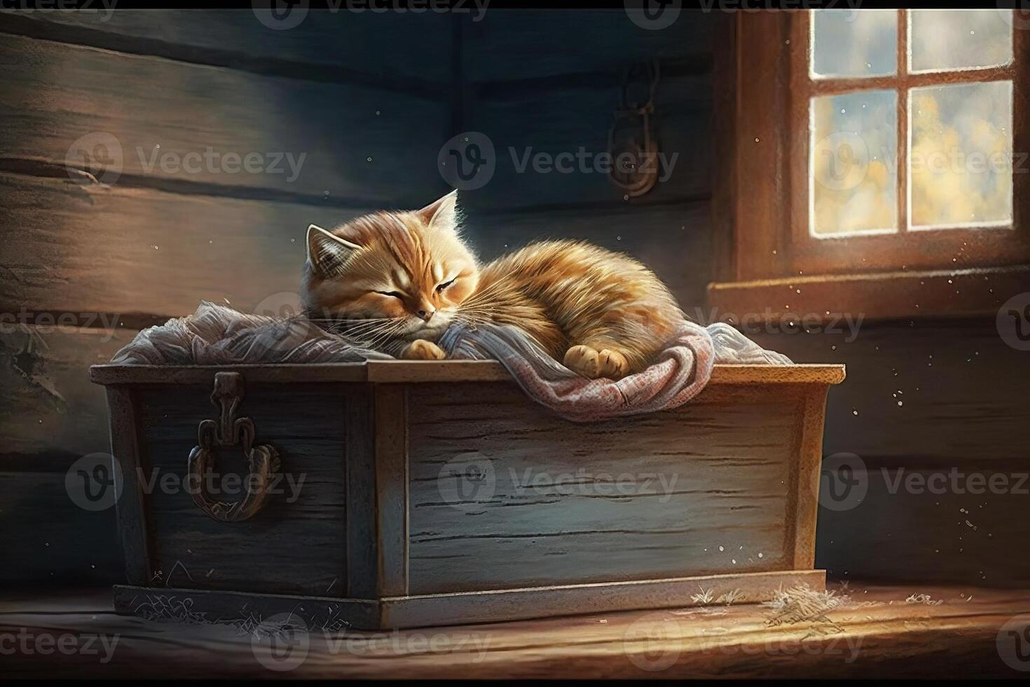 cute little cat on a little wooden box, photo