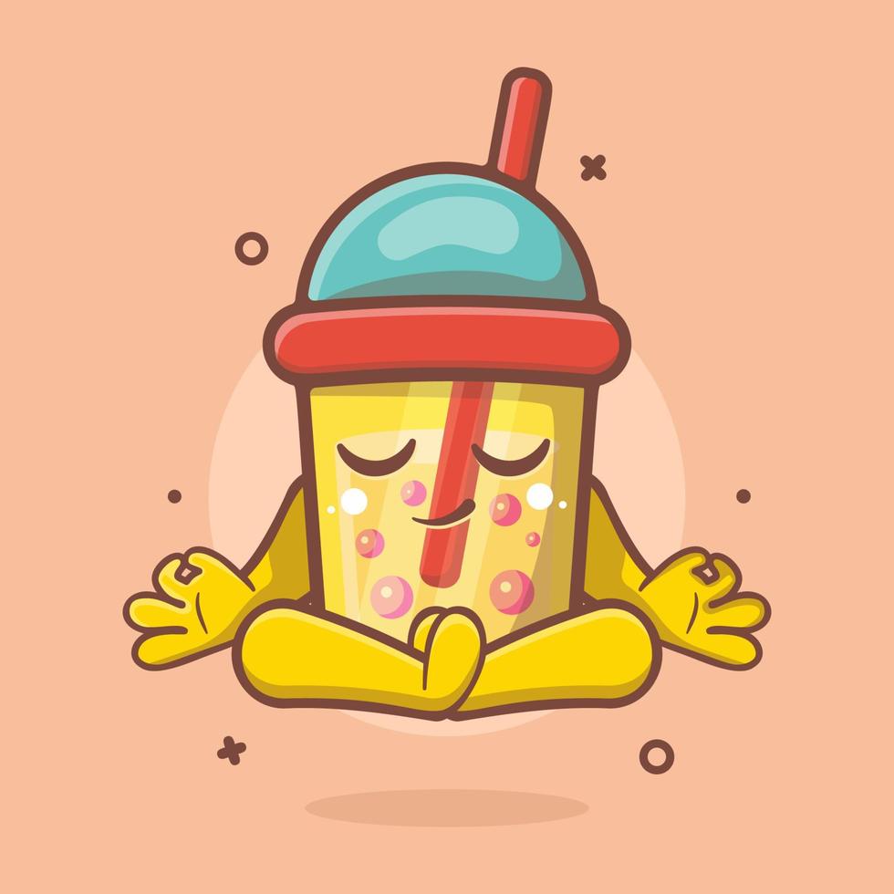 calm bubble tea drink character mascot with yoga meditation pose isolated cartoon in flat style design vector