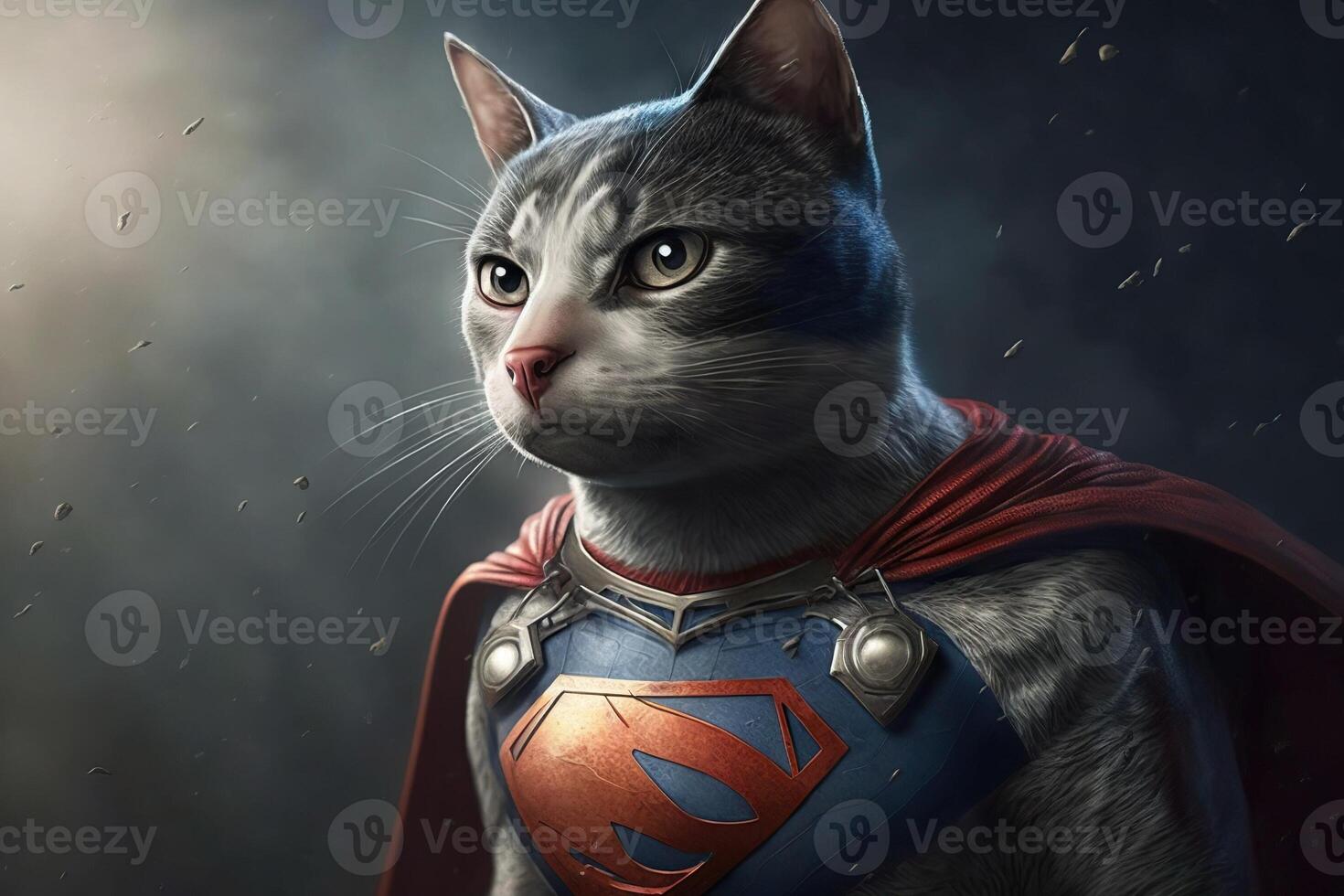 illustration of a supercat hero in suit, photo